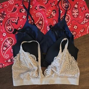 Lucky Brand Lace Bralette in Cream with Navy & Black Layering Pieces